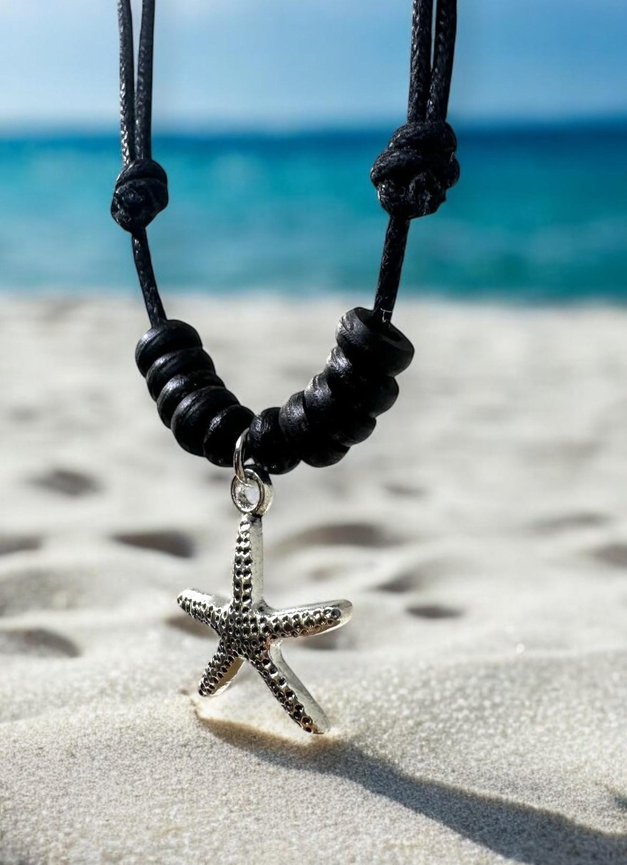 Minimalist Starfish Necklace Adjustable Black Cord Ocean Charm Unisex