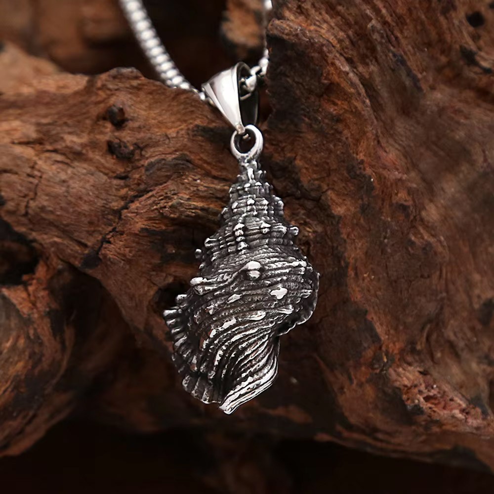 Unique Stainless Steel Seashells Conch Pendant Necklace Punk Sea Shell Necklace