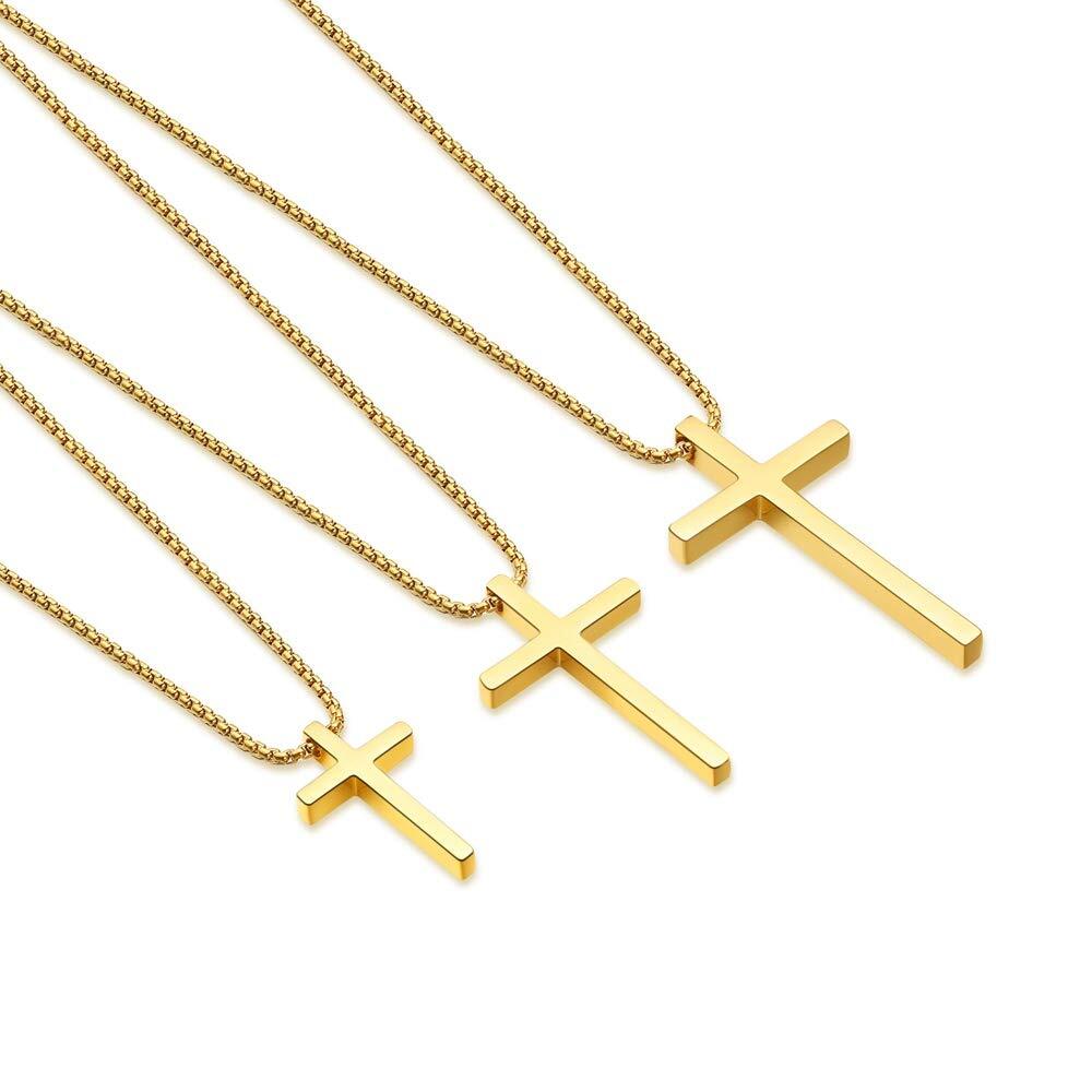 Men Women Cross Necklace Stainless Steel Silver Pendant Chain Father’s Day Gift