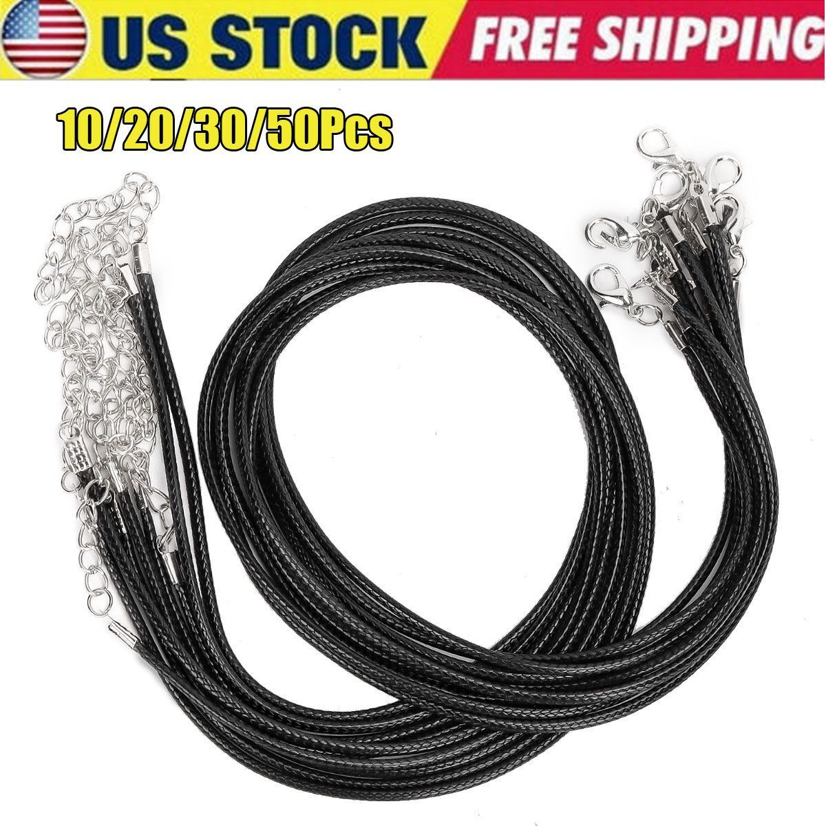 Round Leather Cord Braided Rope Chain Lobster Clasp Necklace Jewelry Making USA