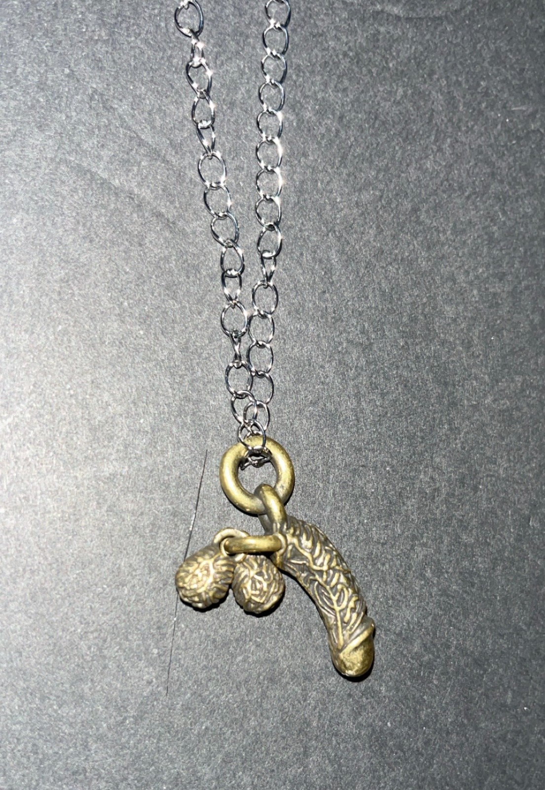 Male Genitalia Reproductive Organ Brass Pendant on 18″ chain necklace OOAK