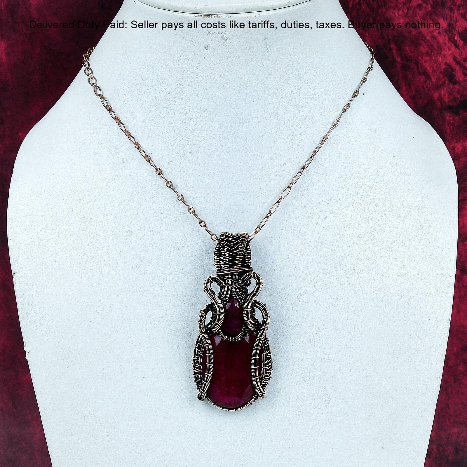 Copper Kashmir Rubi Gemstone Anniversary Wire Wrapped Wife Artisan Boho Pendant