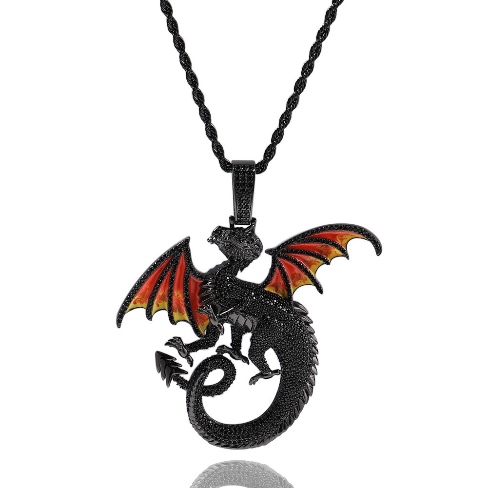 Hip Hop Jewelry Gold Filled Pave CZ Cartoon Dragon Pendant Necklaces Rapper Gift