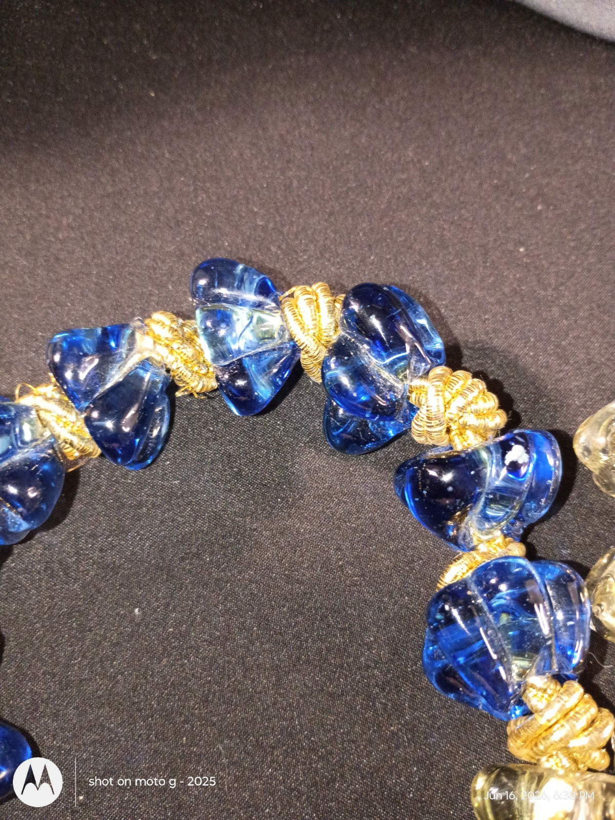 Blue & Clear Glass Beaded Necklaces Gold Tone Spacers Beads (Craft Only)