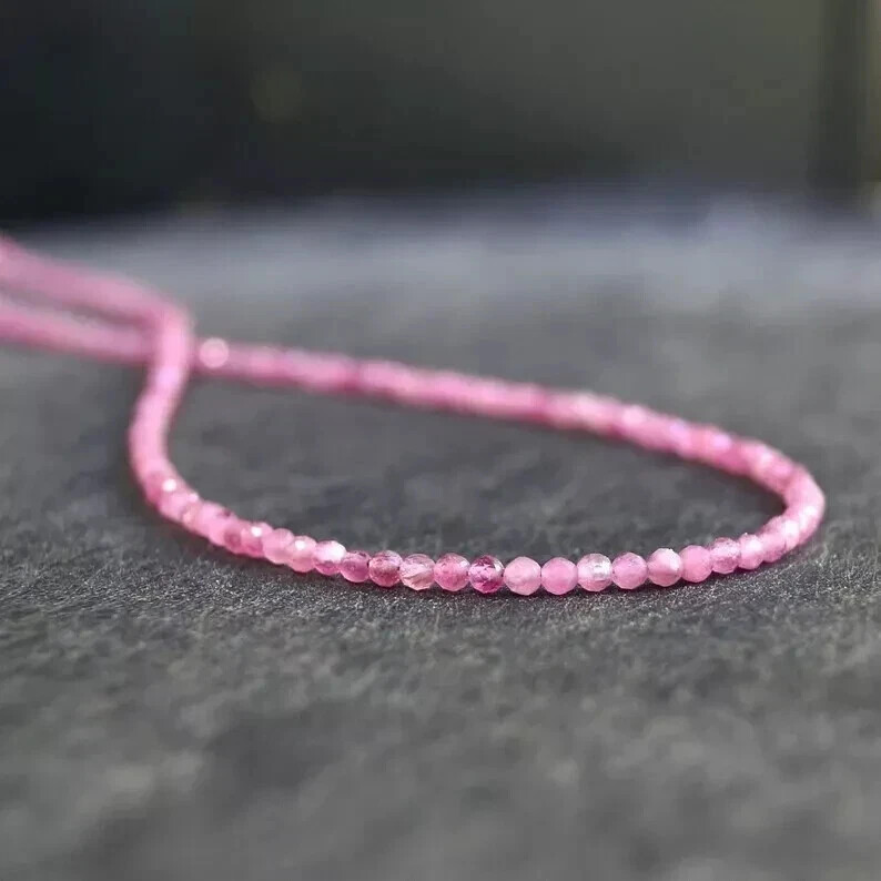 Natural Pink Tourmaline 2mm Beaded Choker Minimalist Dainty Crystal Necklace