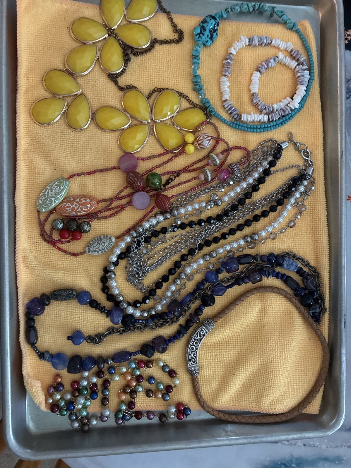 Fashioned Lot of 8 Necklaces. Various Lengths and Styles. Stones Glass Beads