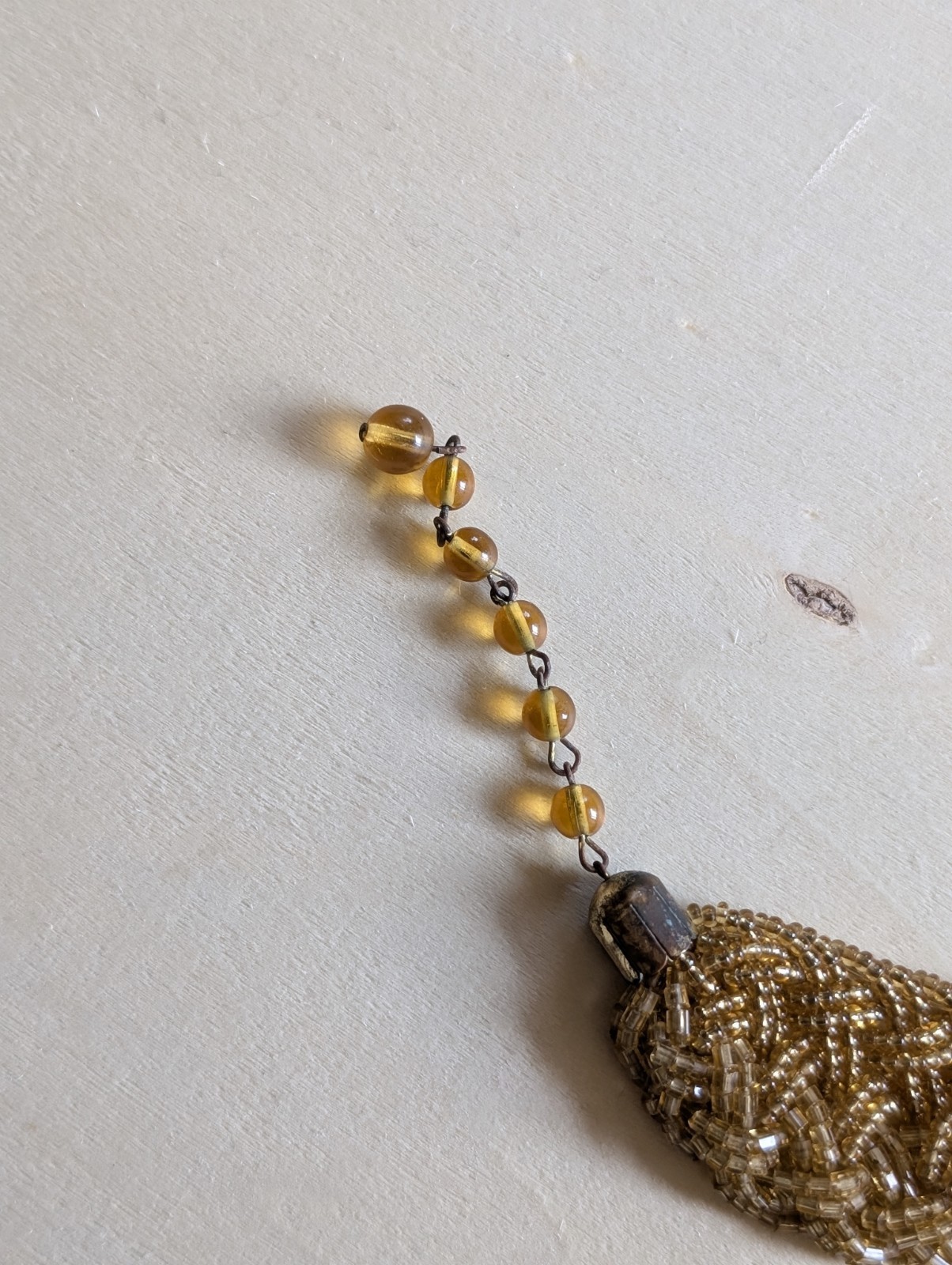 Gold Tone Braided Woven Mesh Beaded Statement Necklace Adjustable