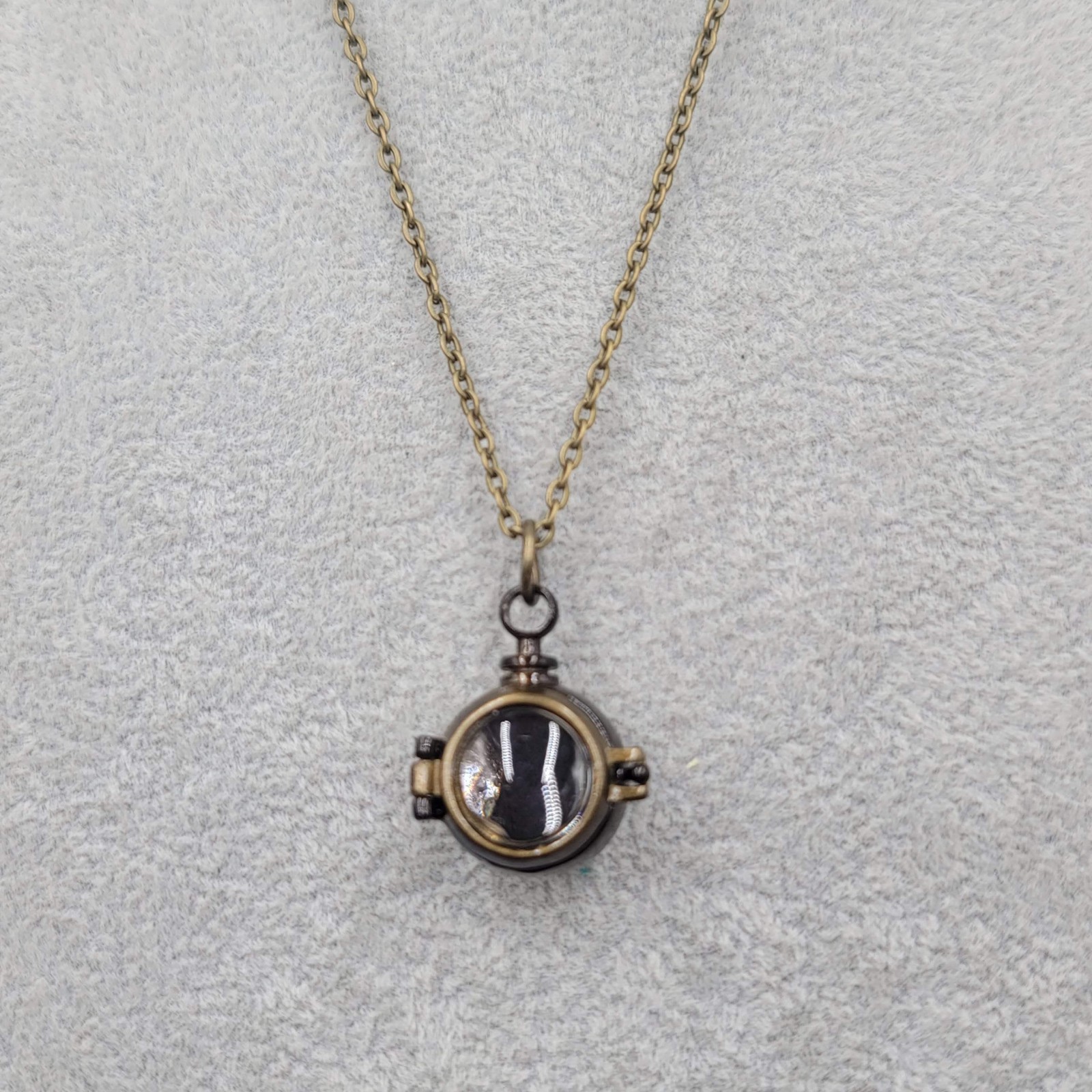 Glass Bubble Locket Charm Cage Pendant Necklace Bronze tone Chain 20″