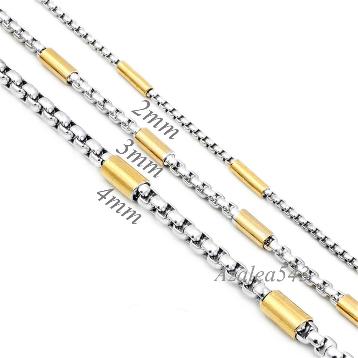 2.5/5MM 20″ MENs BOYs Silver/Gold Tube Box Stainless Steel Chain Necklace