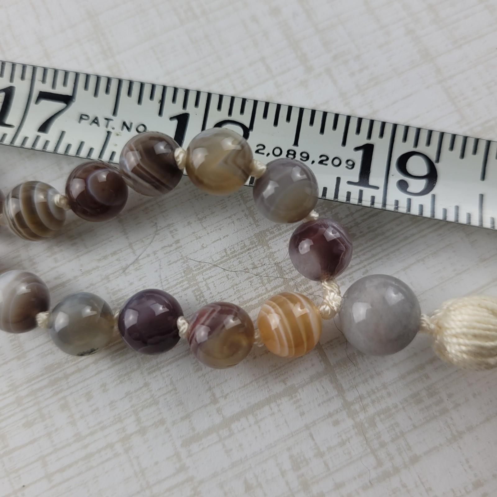 Agate Prayer Bead Necklace Hand Knotted Multi Color 38″