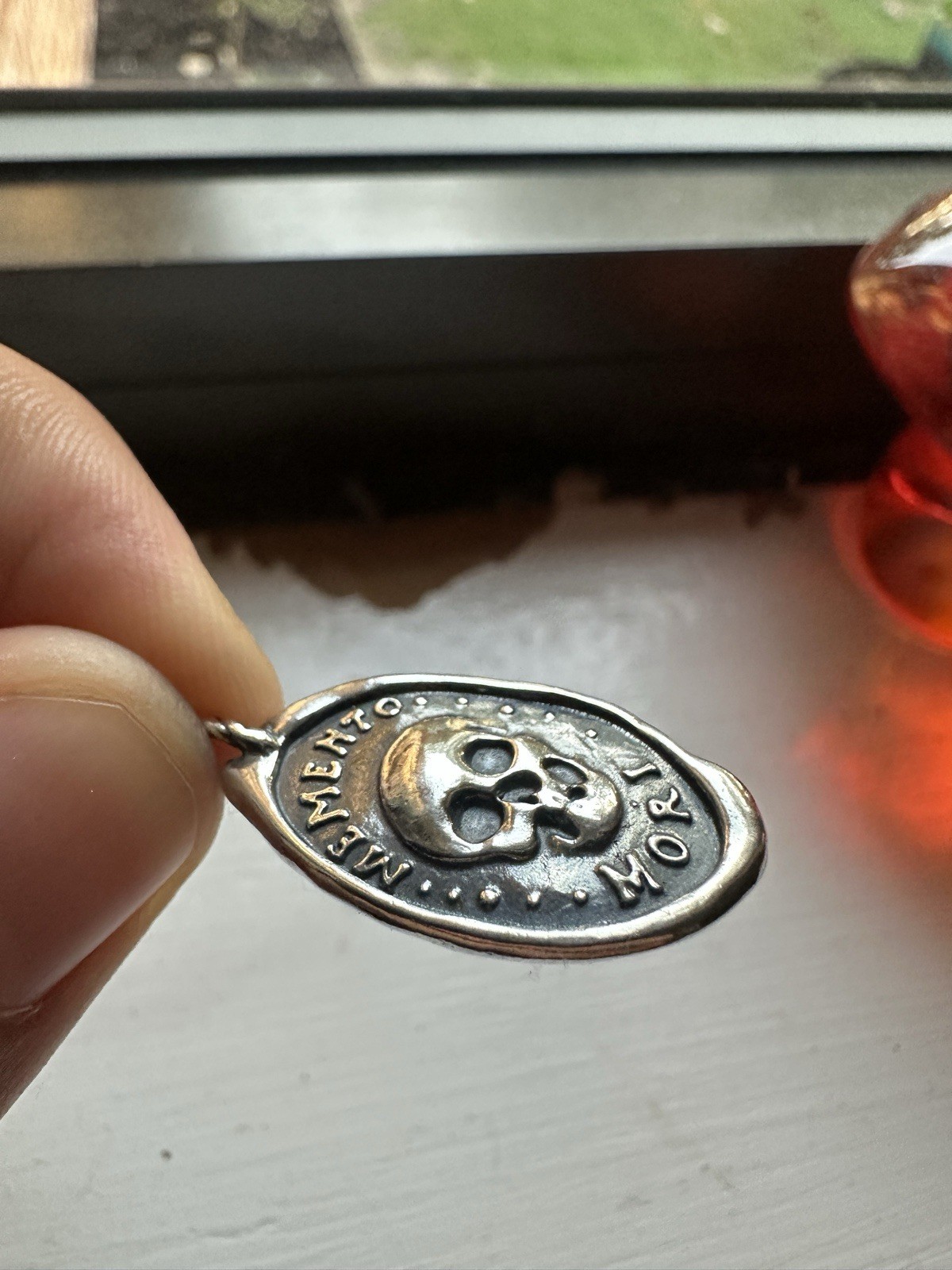 925 Sterling Silver Memento Mori Skull Wax Seal Pendant Unisex 5.4g Stoic Unisex