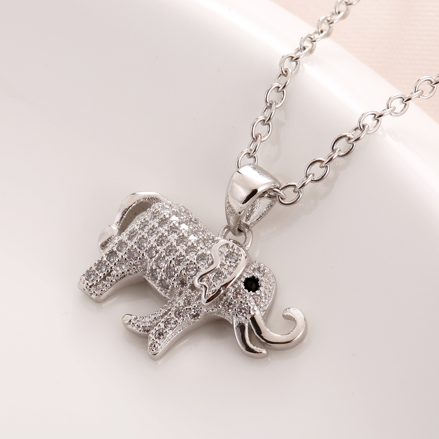 Elephant Necklace 14k White Gold Plated Round Cut CZ Crystal Necklace for Women