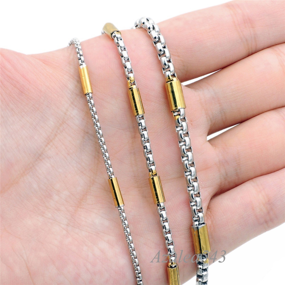 2.5/5MM 20″ MENs BOYs Silver/Gold Tube Box Stainless Steel Chain Necklace