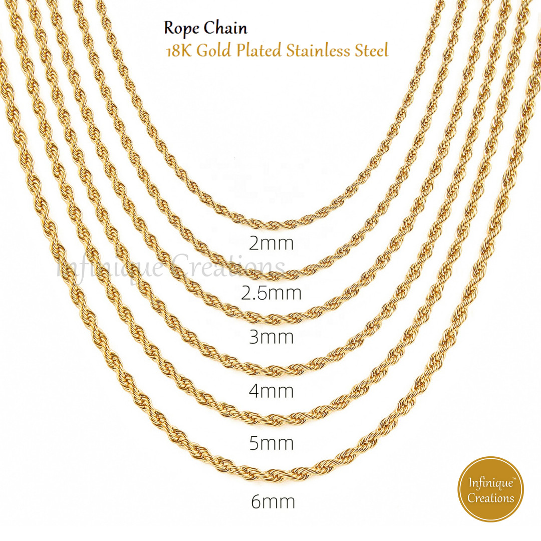 18K Gold Plated Stainless Steel Rope Chain Bracelet Necklace Men Women 2-8mm