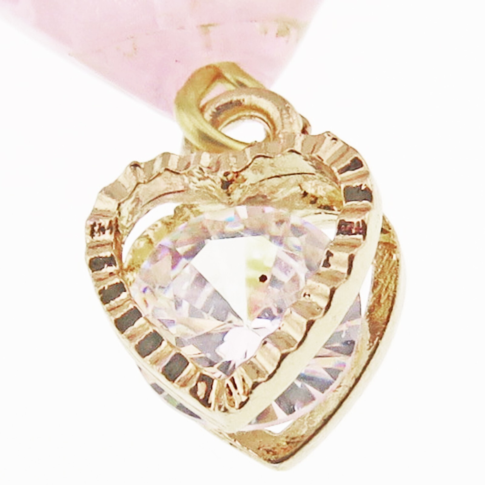 Lovely Golden Valentine Heart and Pink Glass Pendant By SoniaMcD