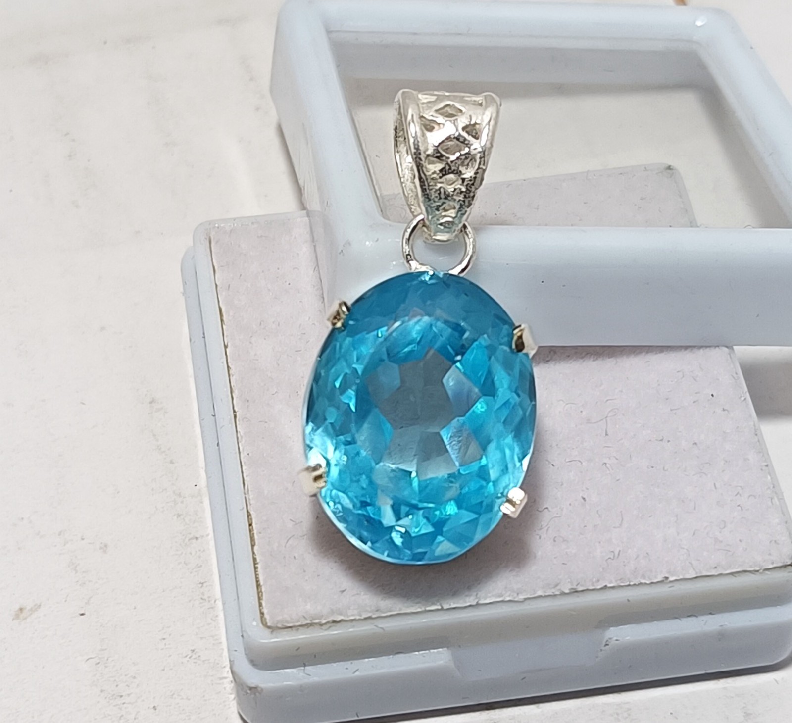 63.65 Ct Elegant Ocean Blue Zircon Pendant Sterling Silver Statement Jewelry