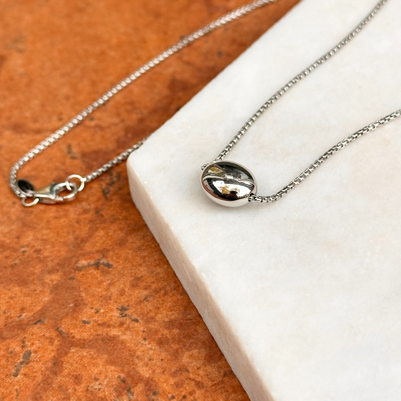 Sterling Silver Bean Pendant Venetian Box Chain Necklace 18”