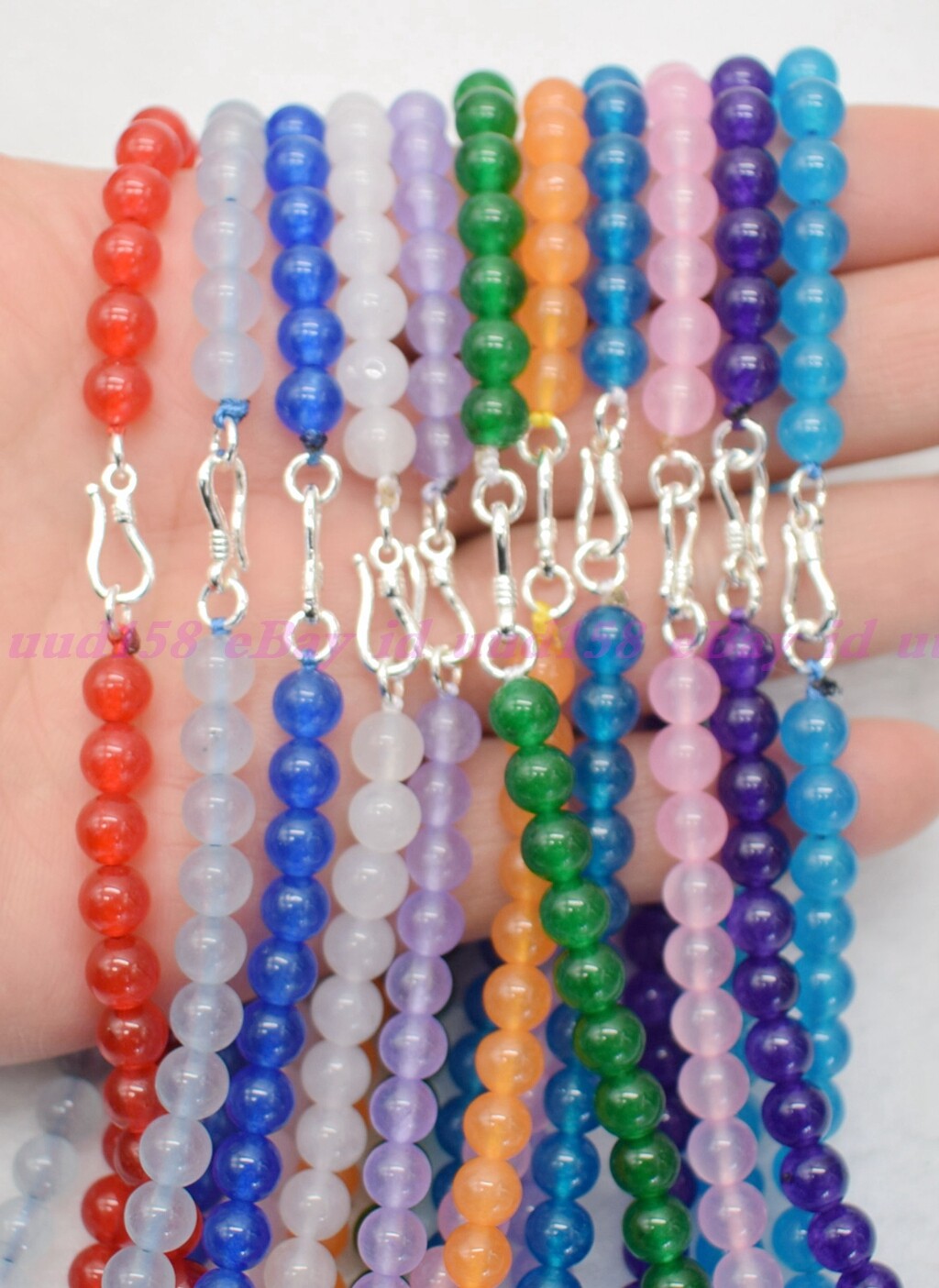 Lots 6mm Natural Multicolor Gems Beads Necklace Silver Clasp 18-28″ AAA