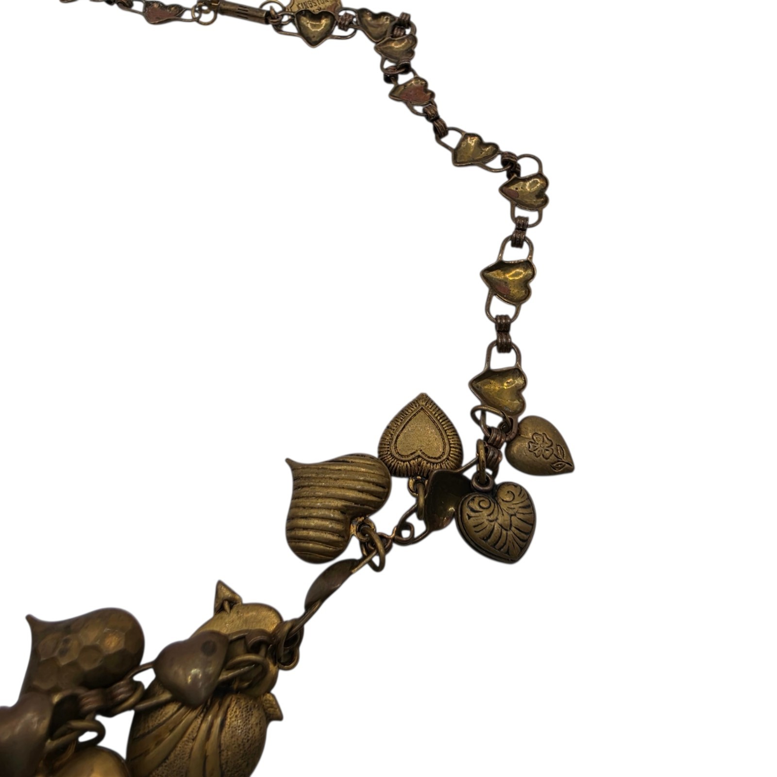Pididdly Links Heart Charm Necklace Brass Tone Statement Vintage Jewelry
