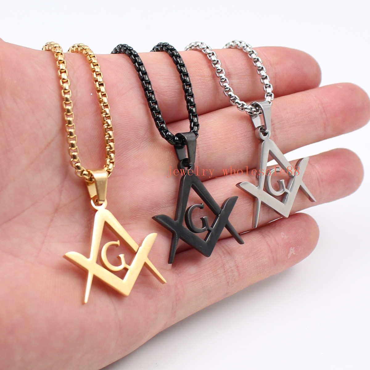 Stainless Steel religions Masonic symbols Pendant necklace rolo chain 18-28”