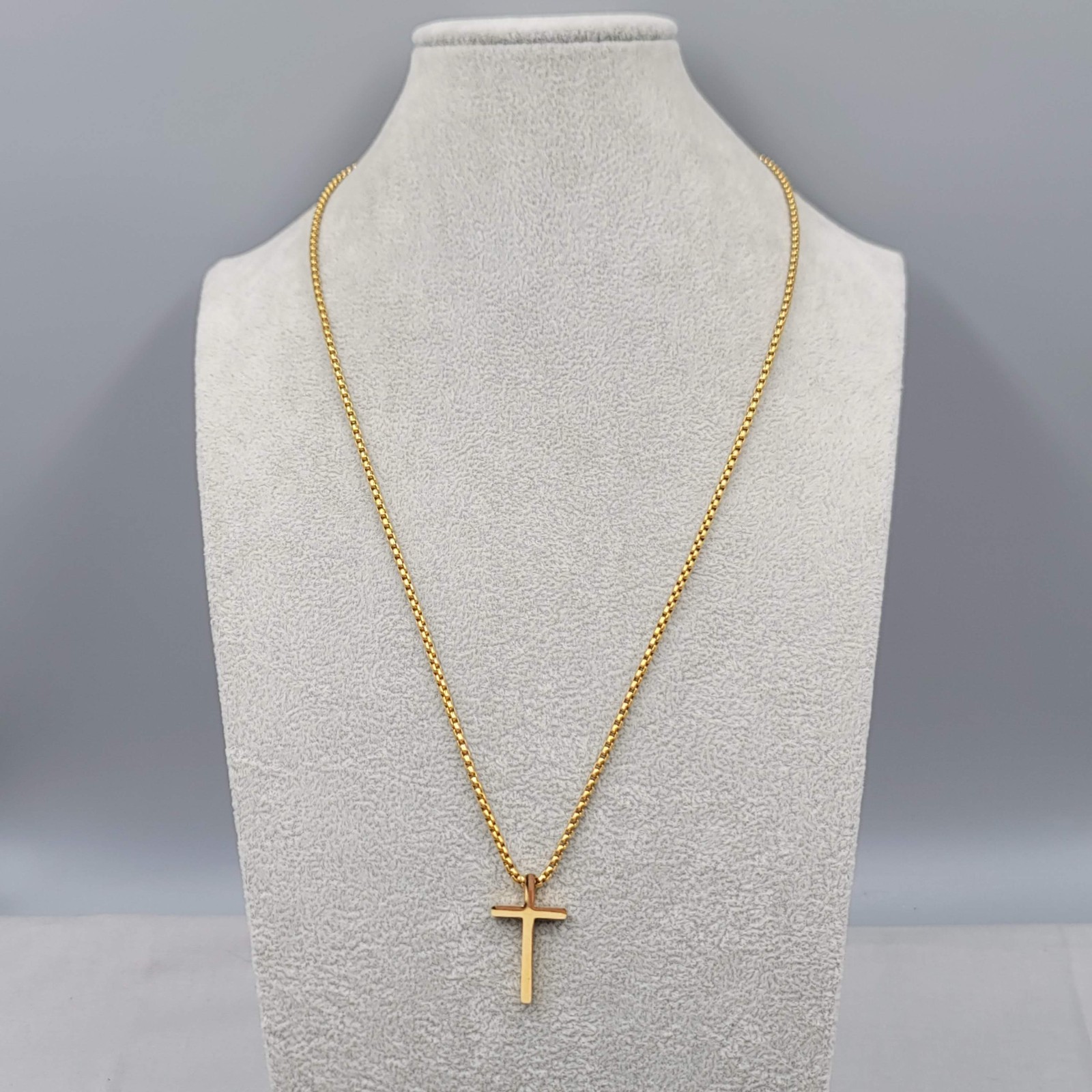 Cross Pendant Gold Plated Necklace Rolo Box Chain 24″ Unisex