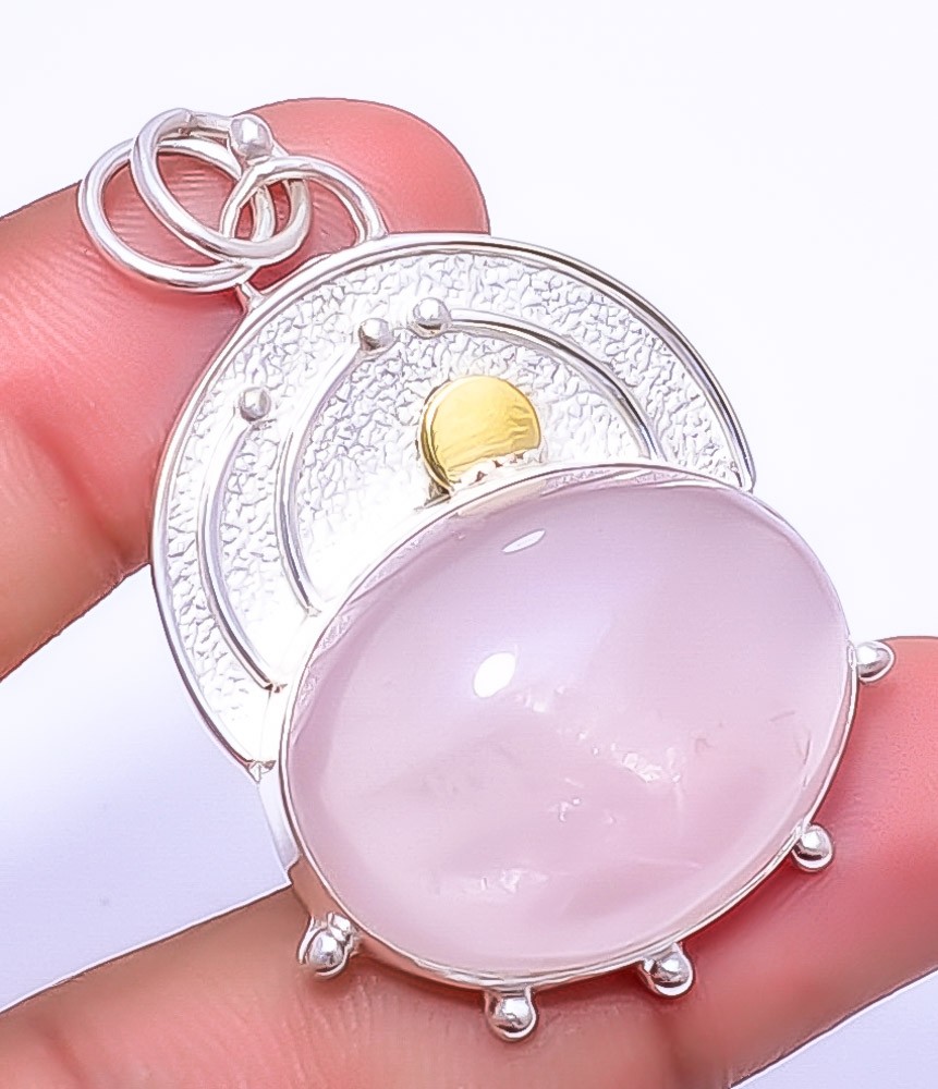 Pink Rose Quartz 925 Sterling Silver Pendant 1.95″ P1995419, Christmas Gift