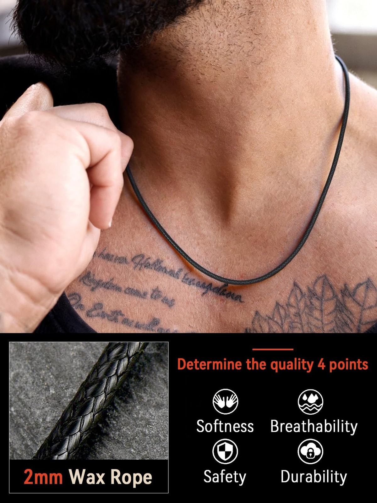 Braided Leather 1.5MM/2MM/3MM Necklace Cord for Men with Stainless Steel Lobs…