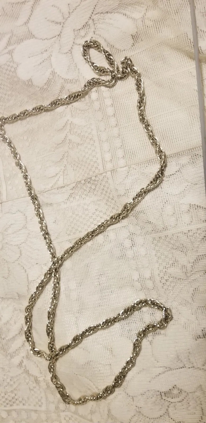 Vtg Western Germany Signed Necklace Silvertone Twist Smooth Texture 52″ Aluminu