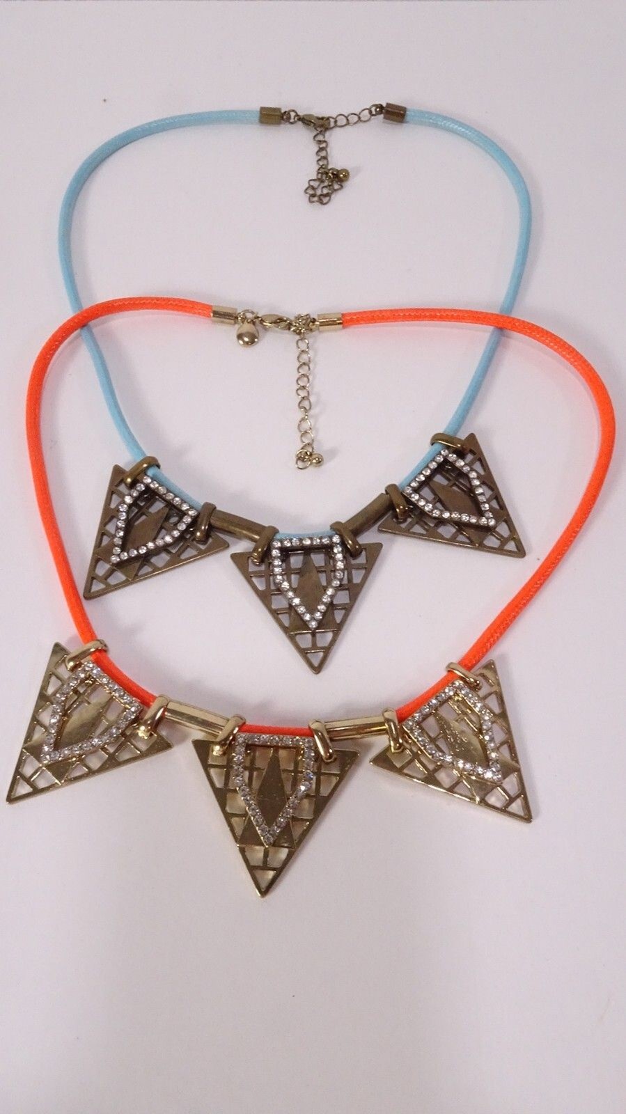 J.Crew Women’s Angelica Rope Brass Crystal Fan Necklace Blue and Orange