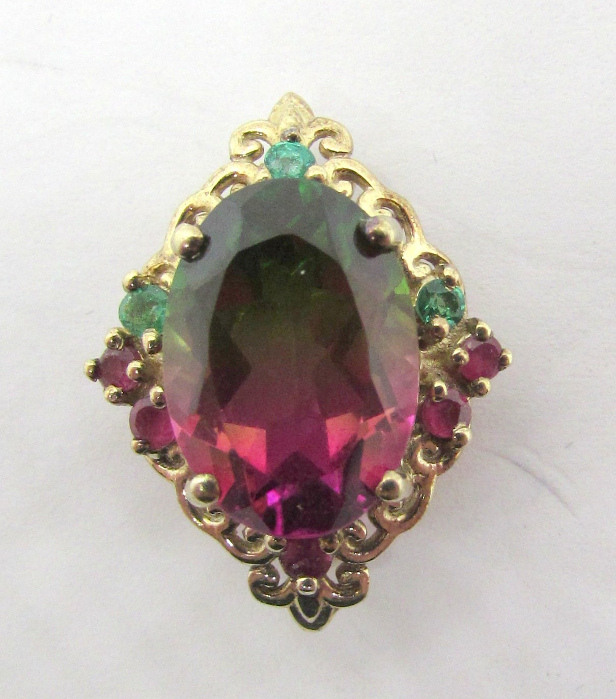 925 STERLING SILVER RED GREEN OVAL SLIDE PENDANT OR CHARM 22X17MM ~ 3.4G