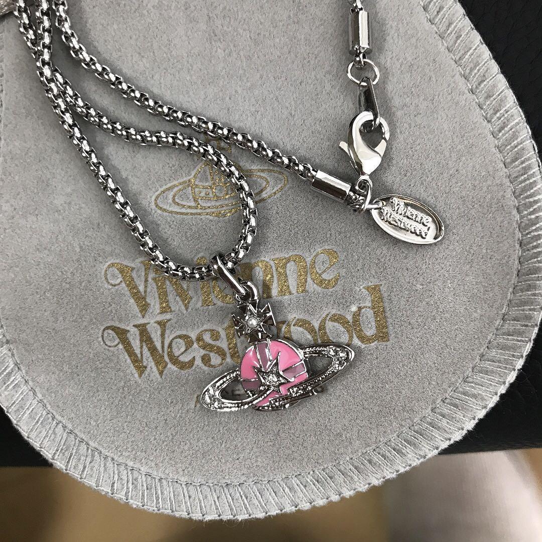 Vivienne Westwood Necklace Shooting Star Orb Silver Pink NO BOX