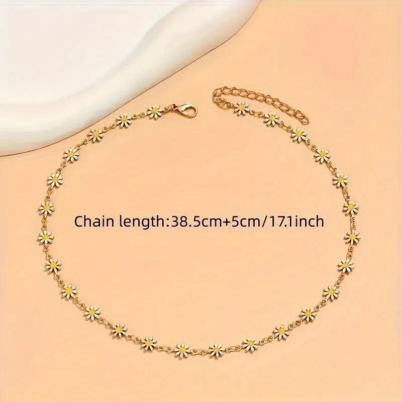 Fashion Gold Plated White Daisy Flower Necklace Collarbone Chain Women Gift New
