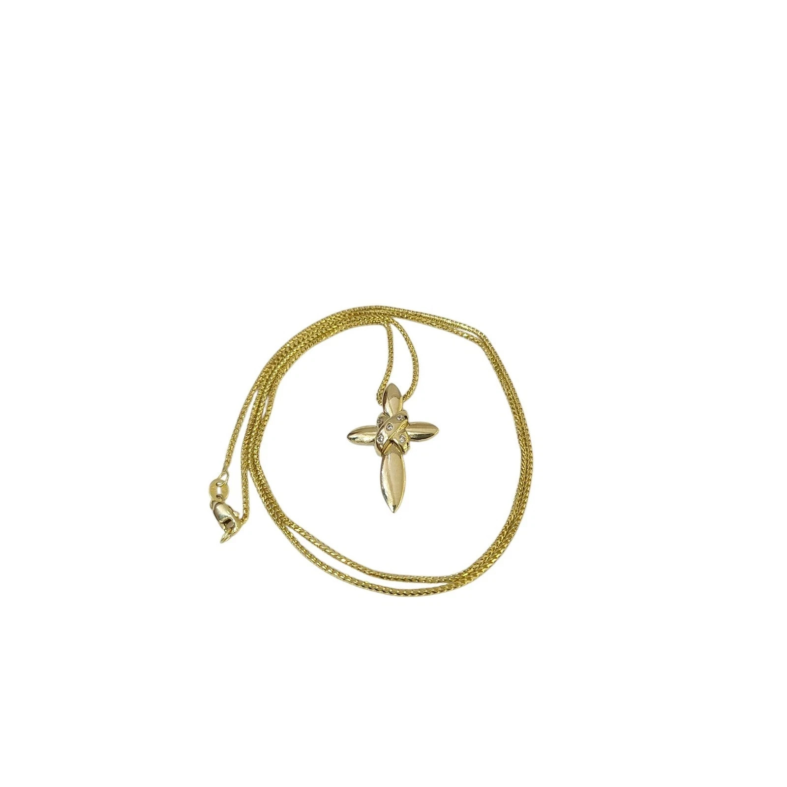 10K Yellow Gold Franco Chain Jesus CZ Stone Cross Pendant 1mm 16 18 20 22 Women