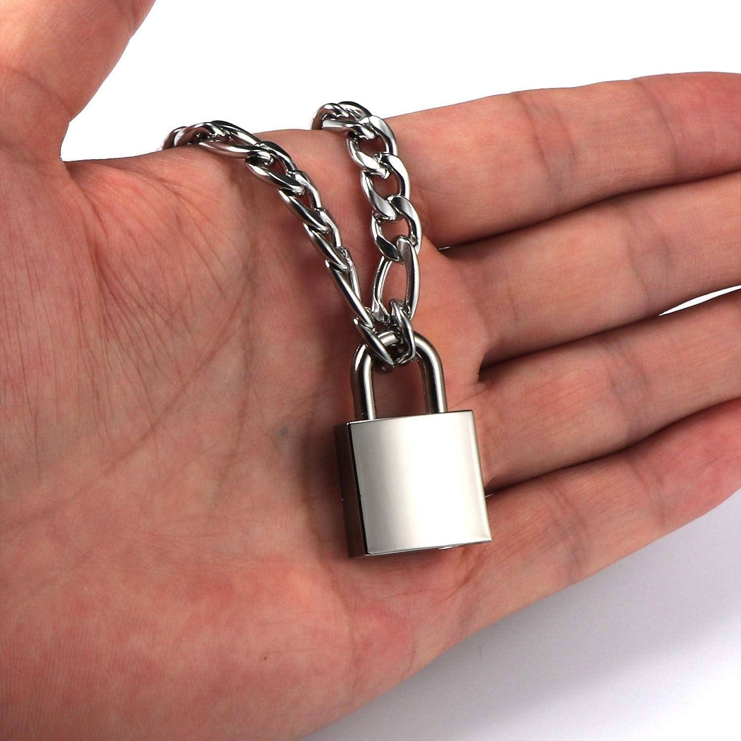 Padlock Necklace Stainless Steel Lock Chain for Men Women Silver 18-24 Inch