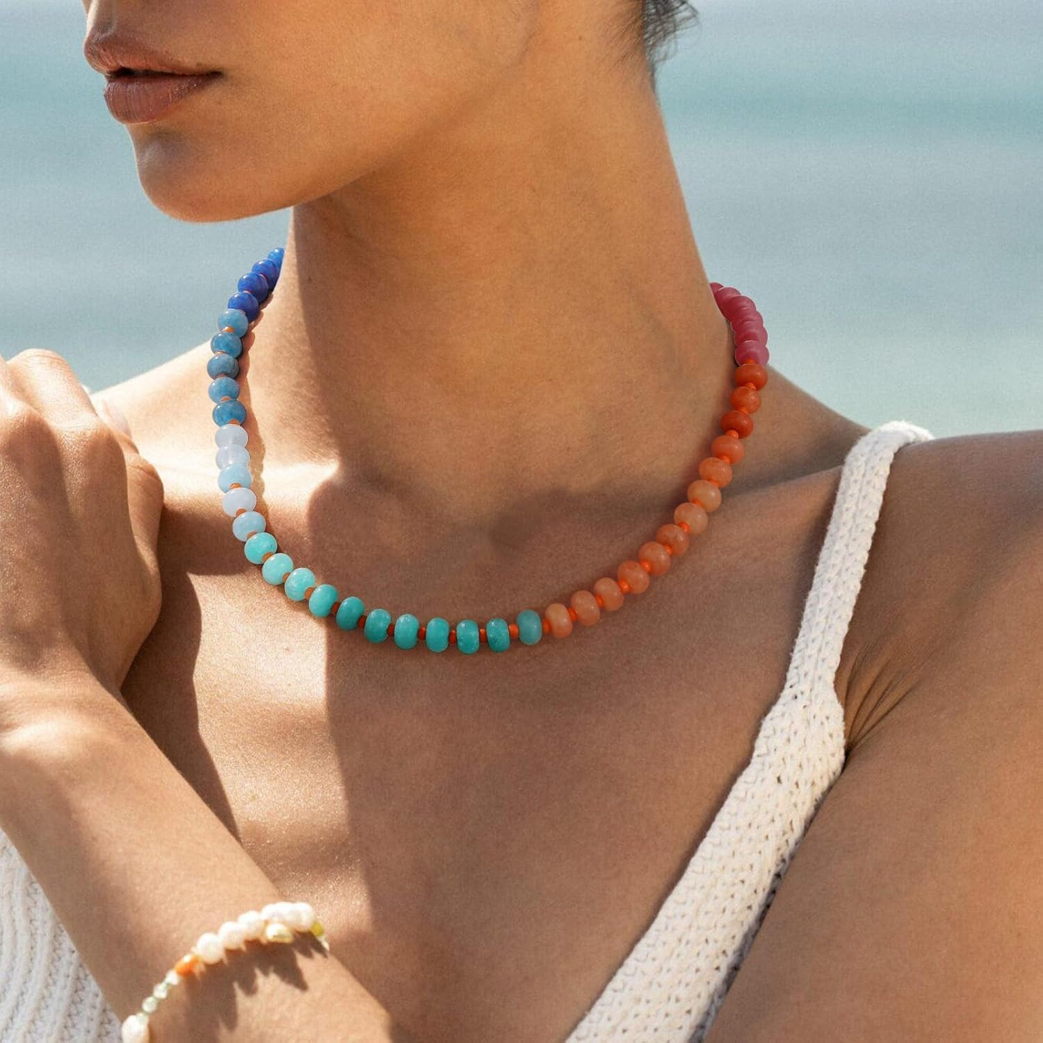 KELORIS PATH Beaded Gemstone Necklaces for Women, Boho Colorful Bead Choker Neck