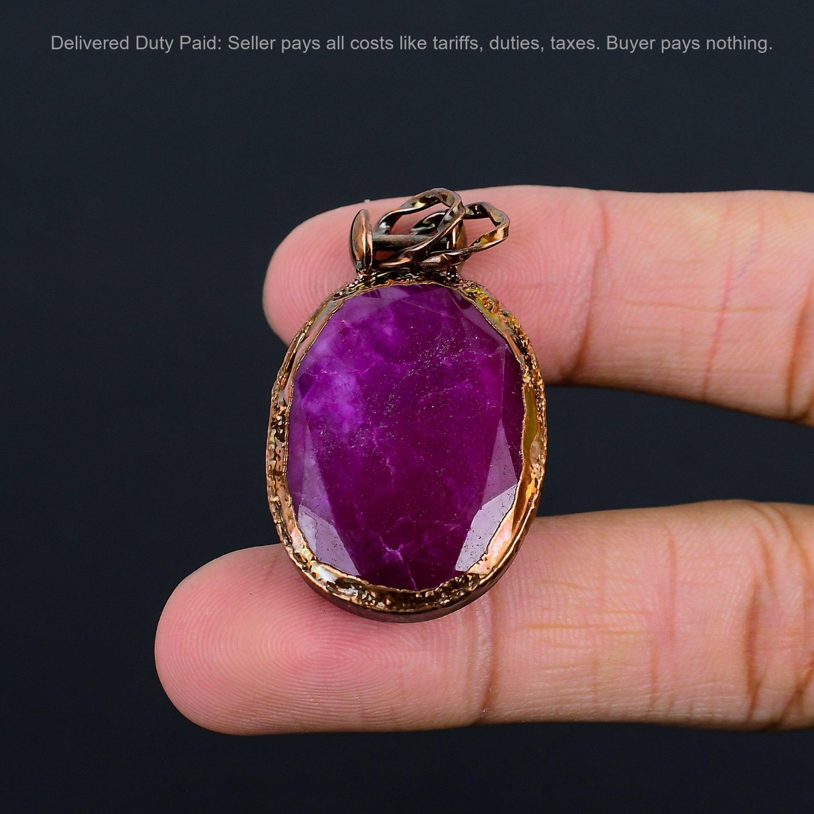 Halloween Deal Kashmir Rubi Gemstone Copper Sister Electroformed Pendant Jewelry