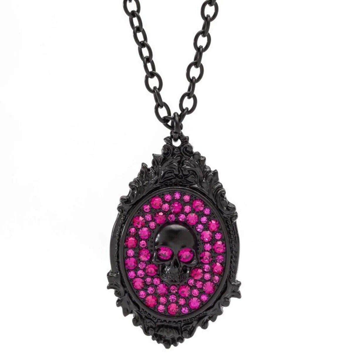 Skull Necklace Men Women Bling Red Rhinestones Skeleton Pendant Rock Rebel New
