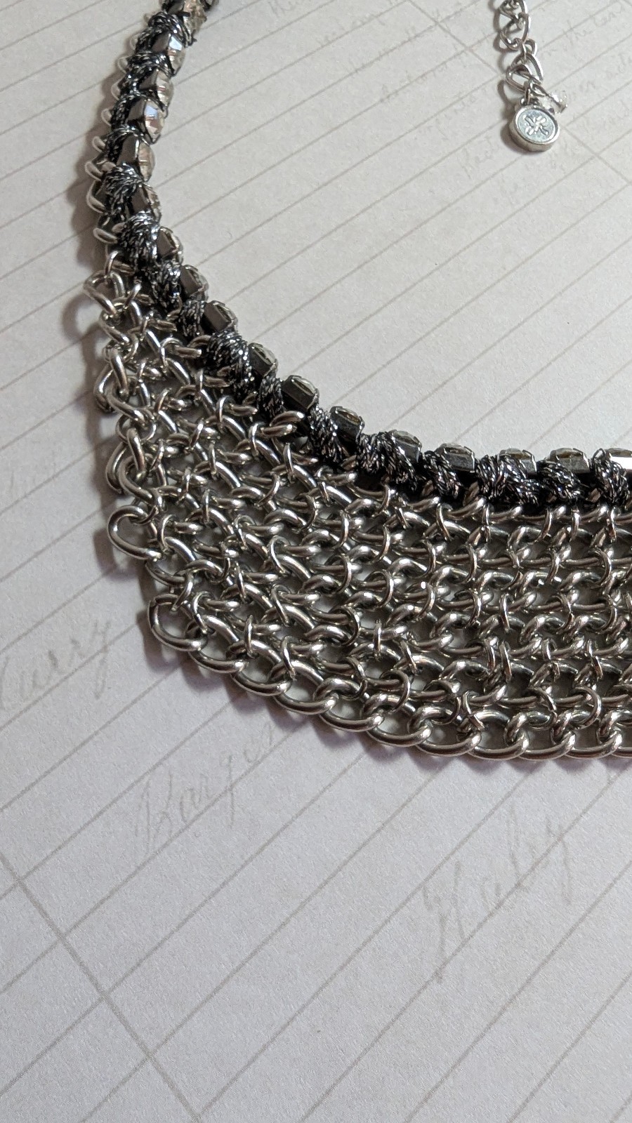 Premier Designs Silver Mesh Bib Necklace Statement Chain Fringe Collar 18″