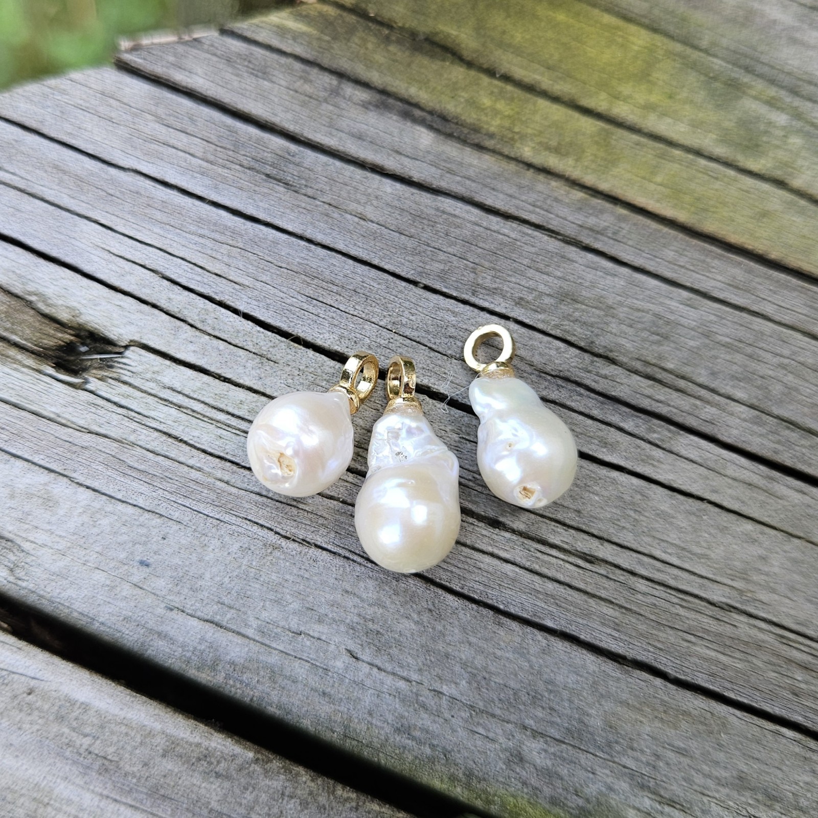 3 Pcs Small Freshwater Baroque Pearl Pendants With Gold Plated Bail