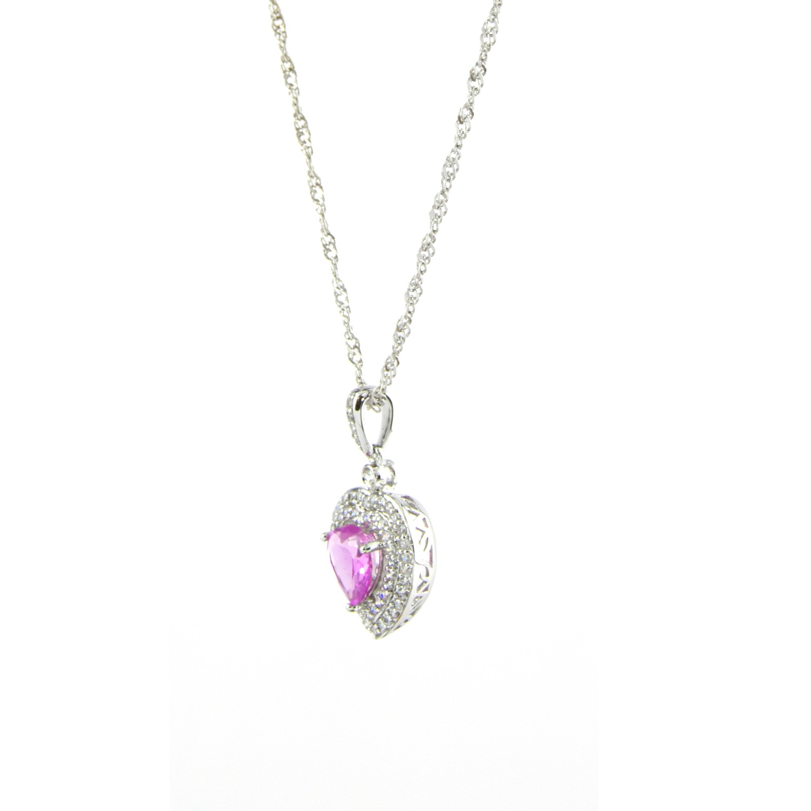 Gold Coast Platinum Plated Pink Sapphire Heart Pendant and 18″ Necklace Set
