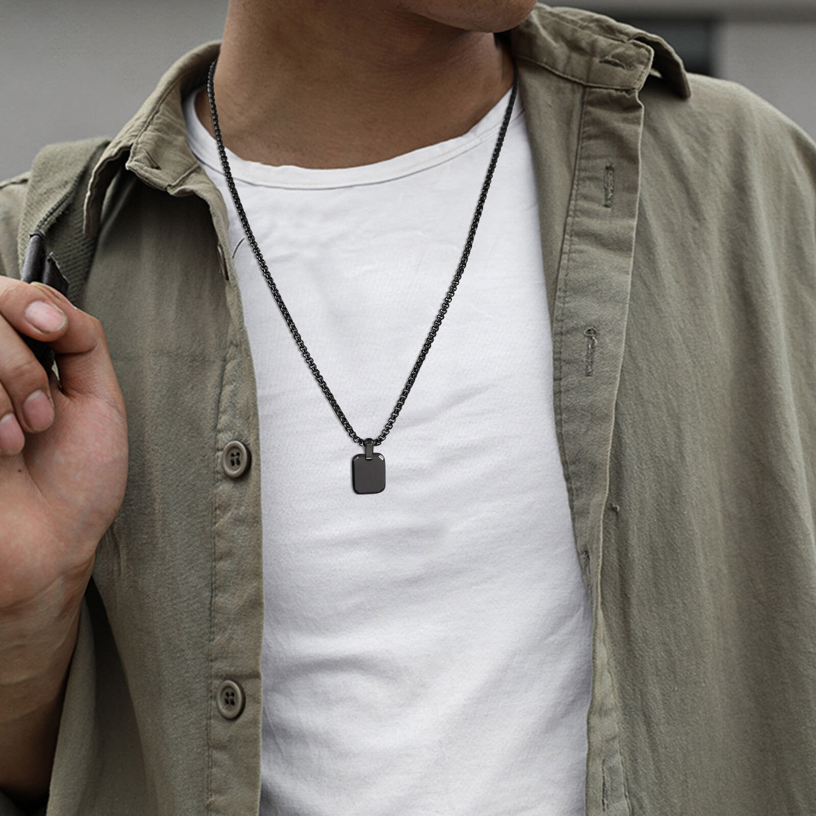 Vnox Free Engraving Unisex Geometric Necklaces, Square Pendant Women Men Jewelry