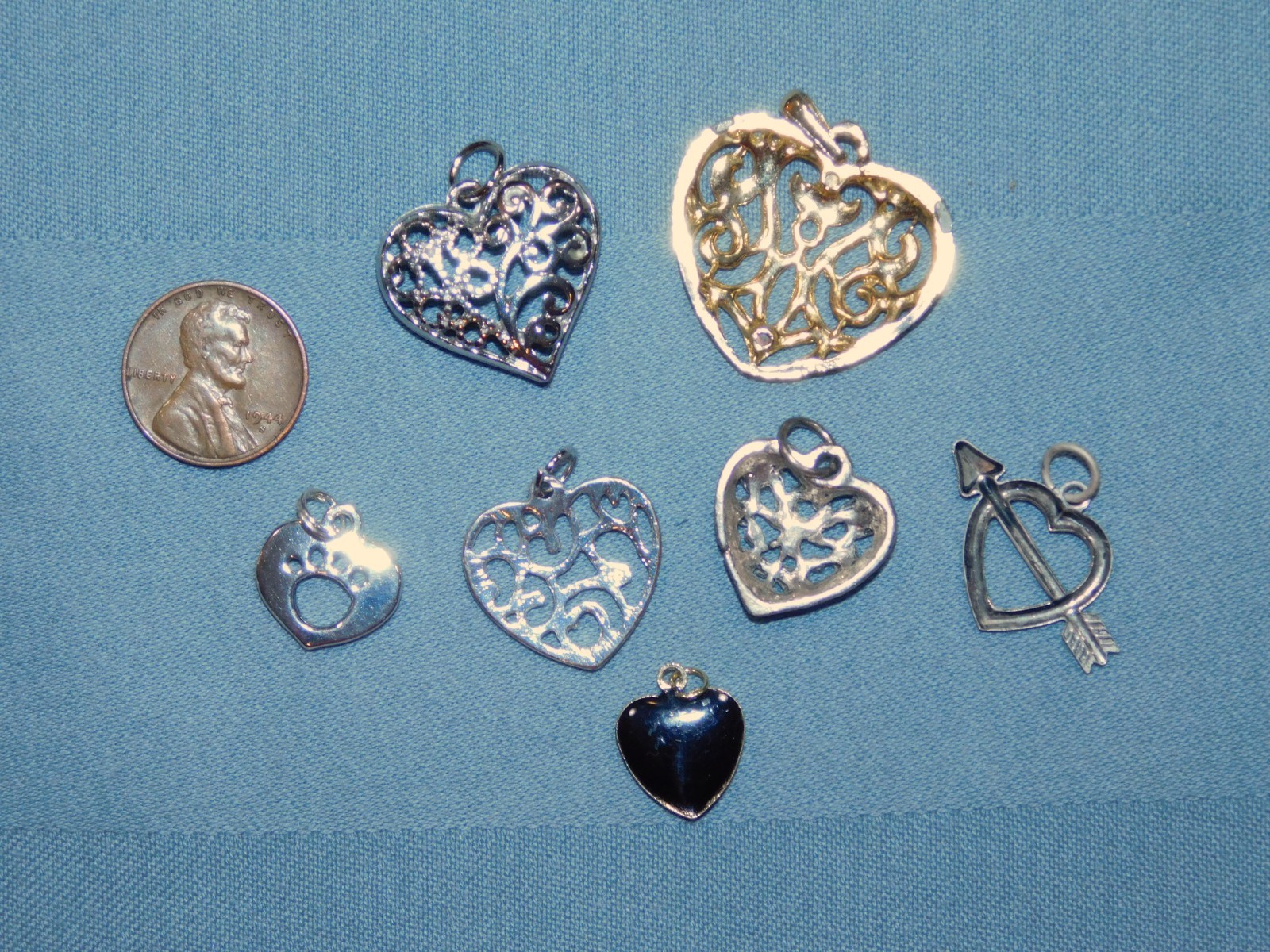All Hearts Pendants LOT- TEN Pieces Many Styles Sizes Colors Mostly Modern FR SH