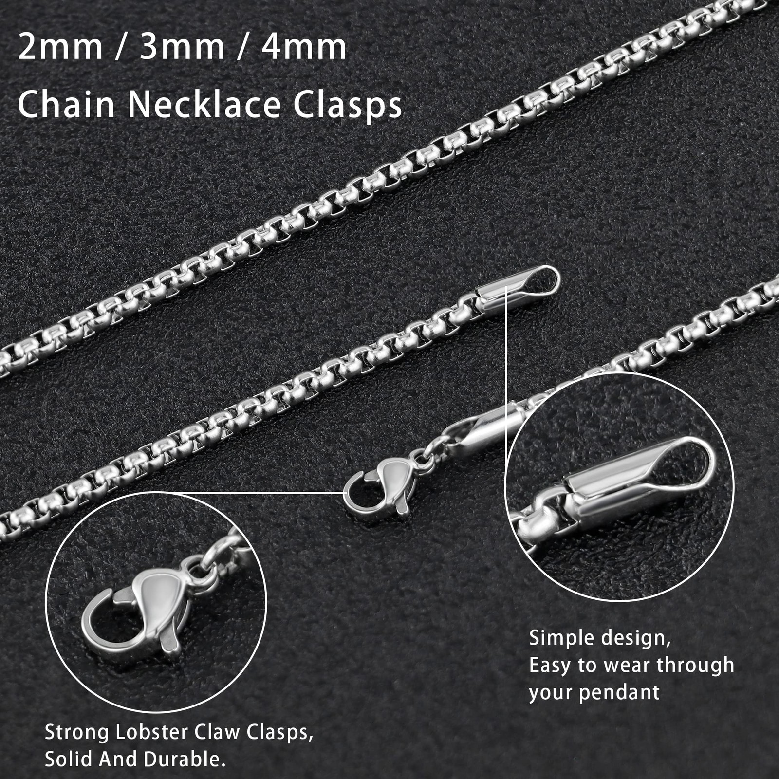 2 mm 16 Inches Stainless Steel Square Rolo Chain Necklace Round Box Necklace …
