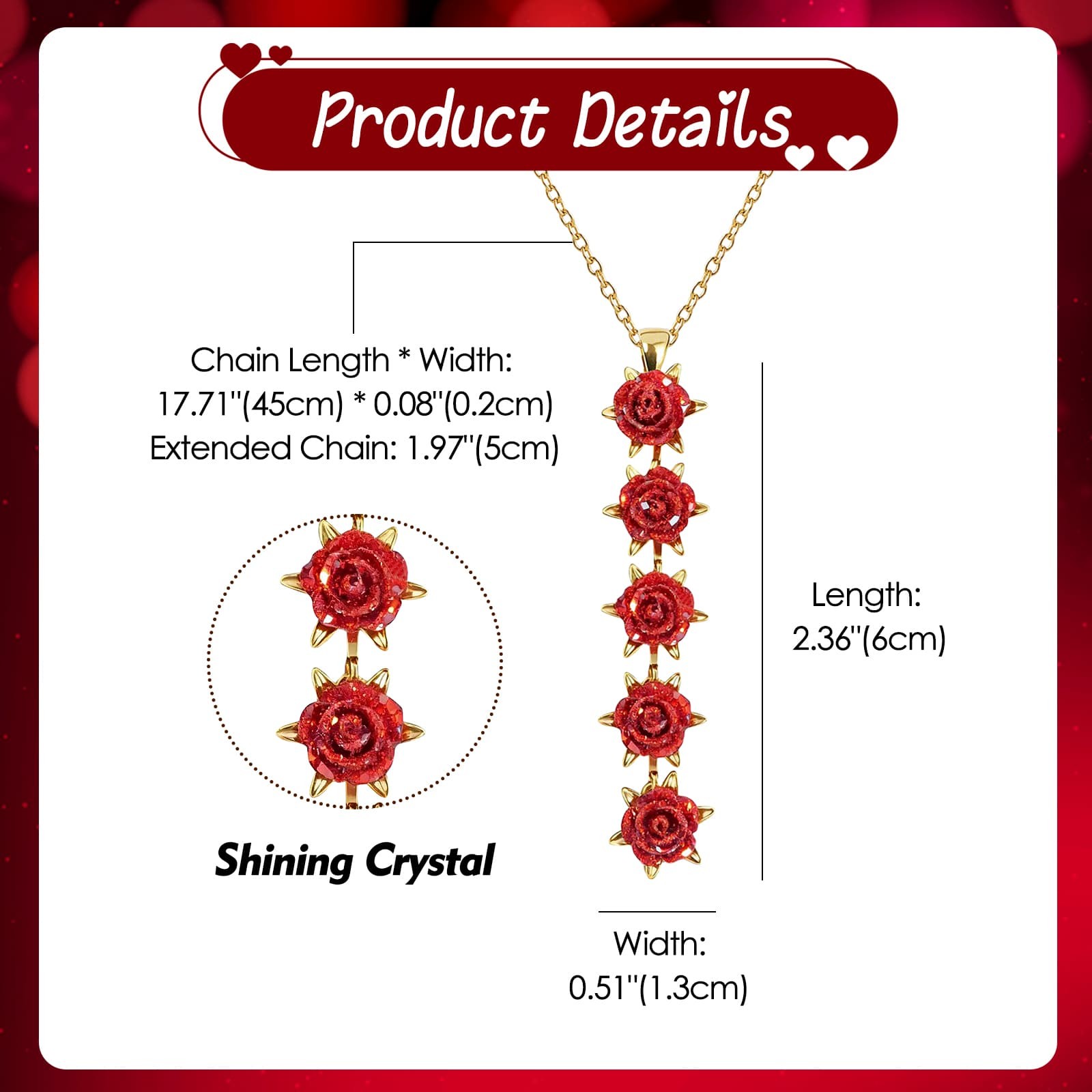 Valentine’s Day Women’s Red Velvet Rose CZ Pendant Promise Necklace ldeal Gift