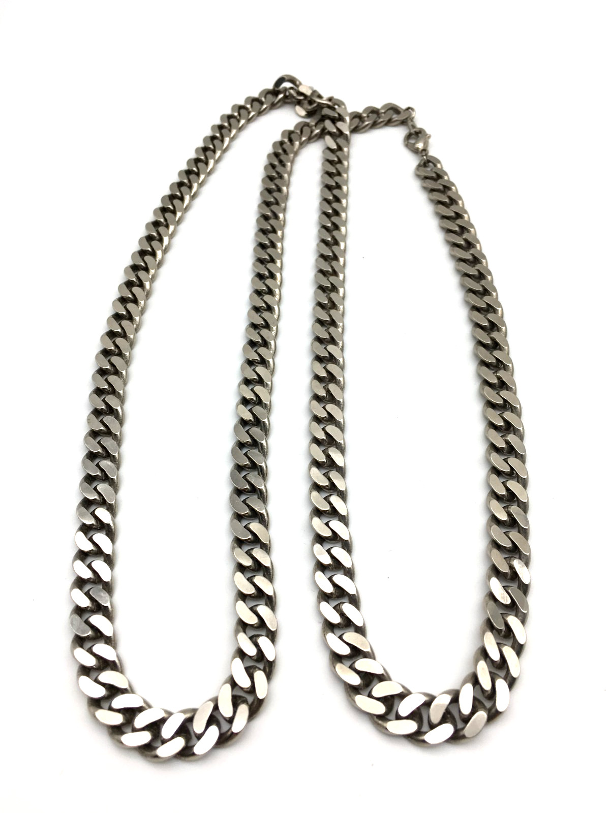 SilverTone Heavy Cuban Curb Link Flat Chain Lobster Clasp 34″ Necklace