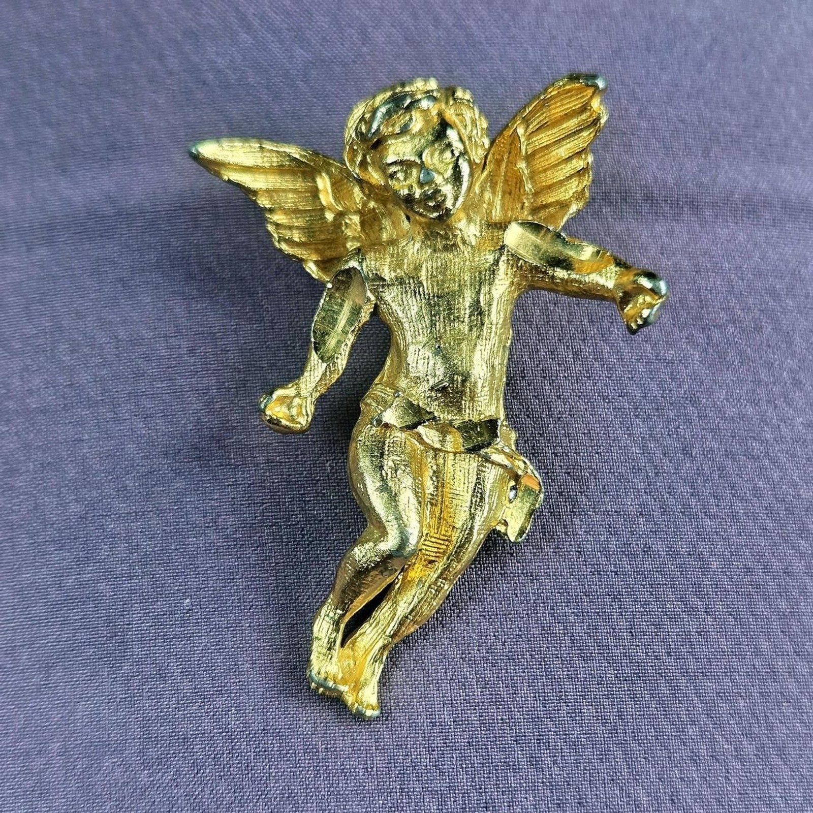Vintage Gold Tone Cherub Angel Brooch Fairy Cupid Pin Cottagecore
