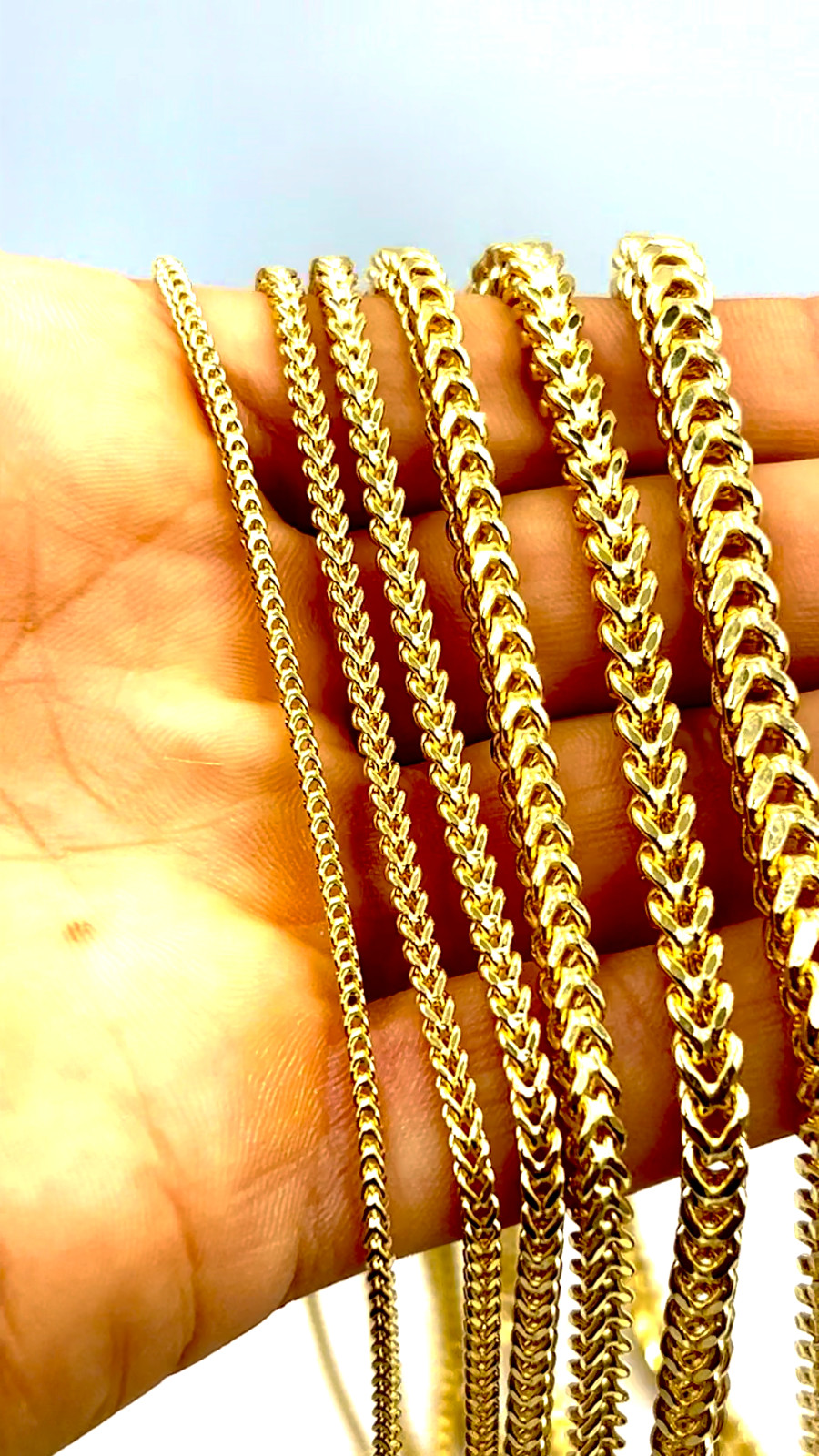 14K Yellow Gold Square Franco Box Necklace Bracelet Chain Real 1mm-8.5mm 7″-30″