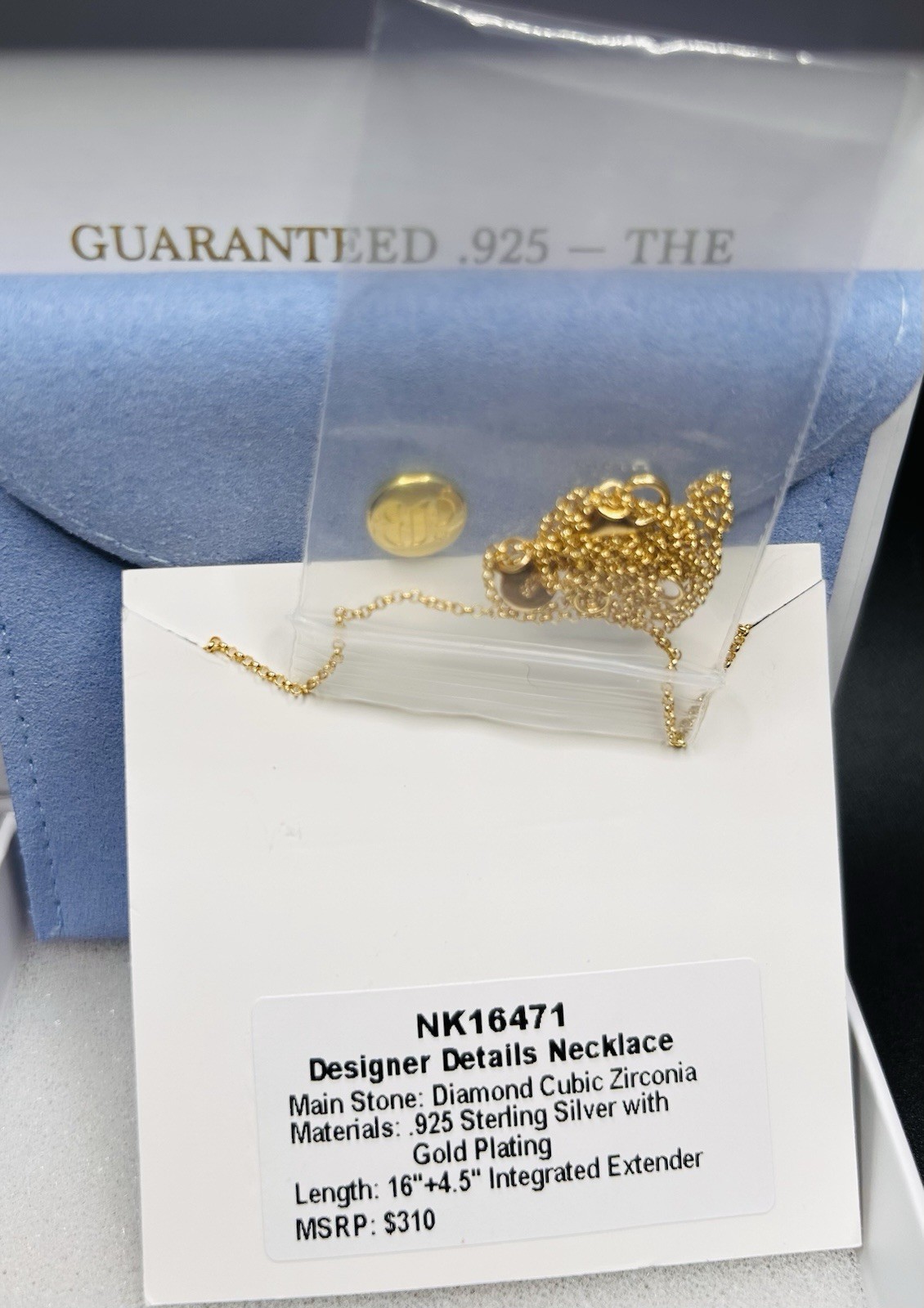 Bomb Party Sterling Club Vermeil “Designer Details Necklace” Diamond CZ on Gold