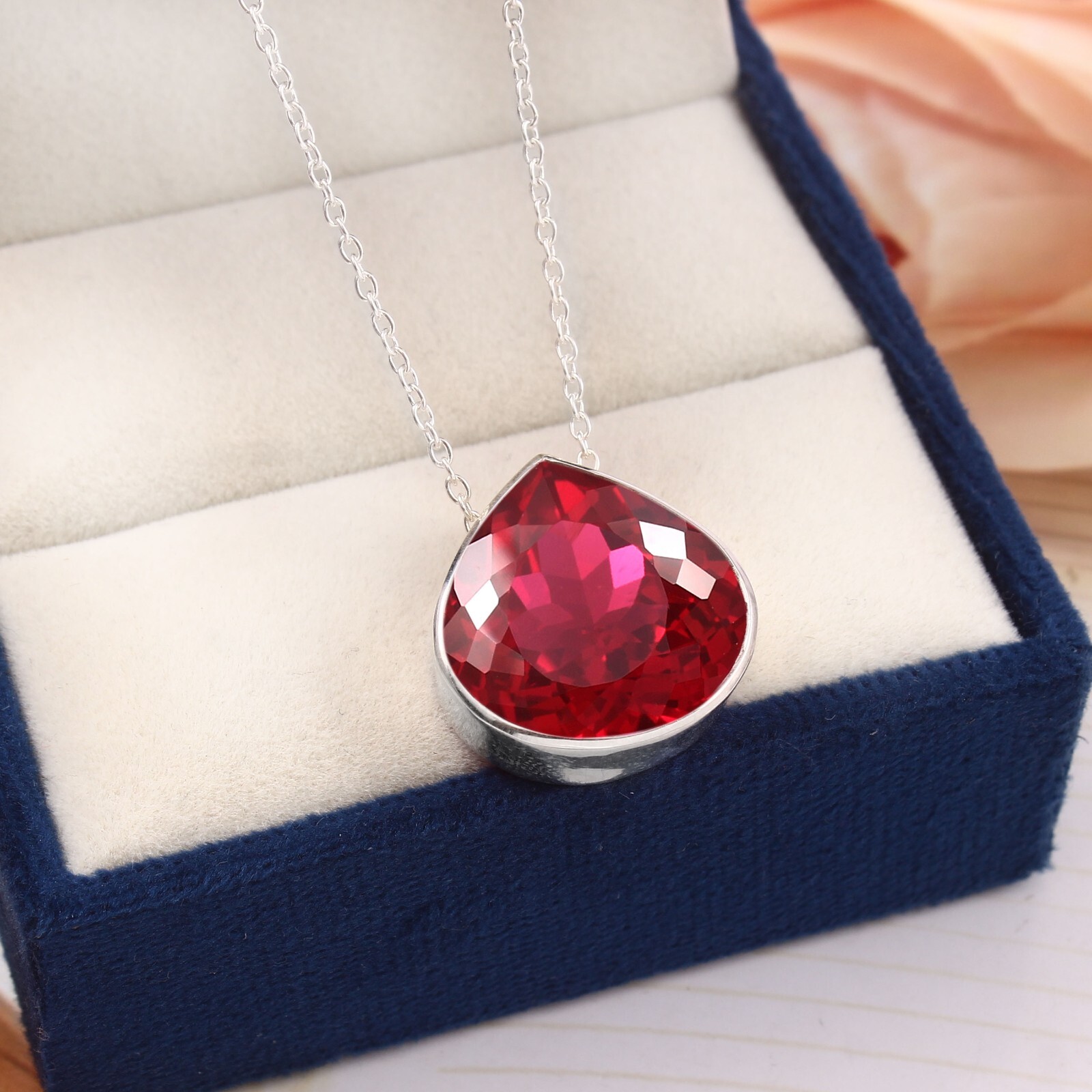 AAA Red Ruby Heart Cut Gemstone 925 Silver Pendant Anniversary Engagement Gift
