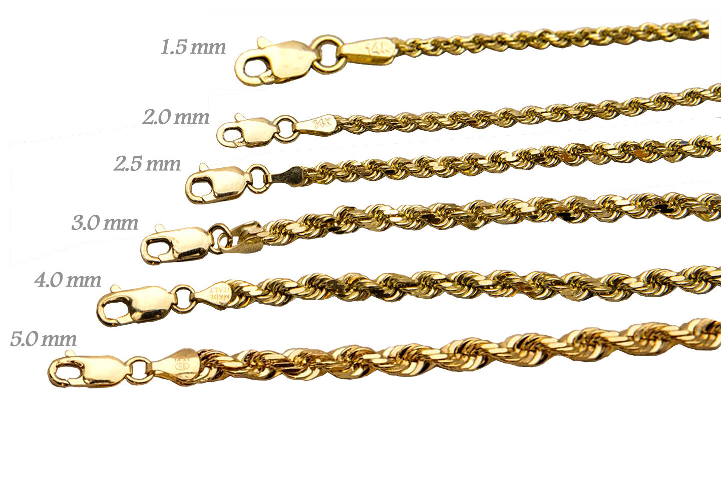 14k Solid Yellow Gold Rope Chain Necklace Bracelet 1mm-10mm Men Women Sz 7″-30″